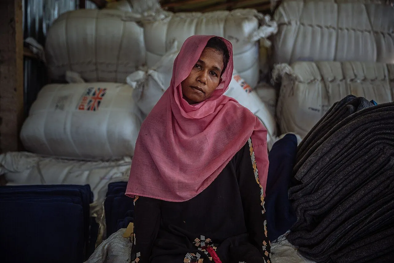 Sacks of food aid at a distribution point